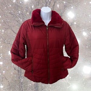 Burgundy Puffer Zip Up Jacket